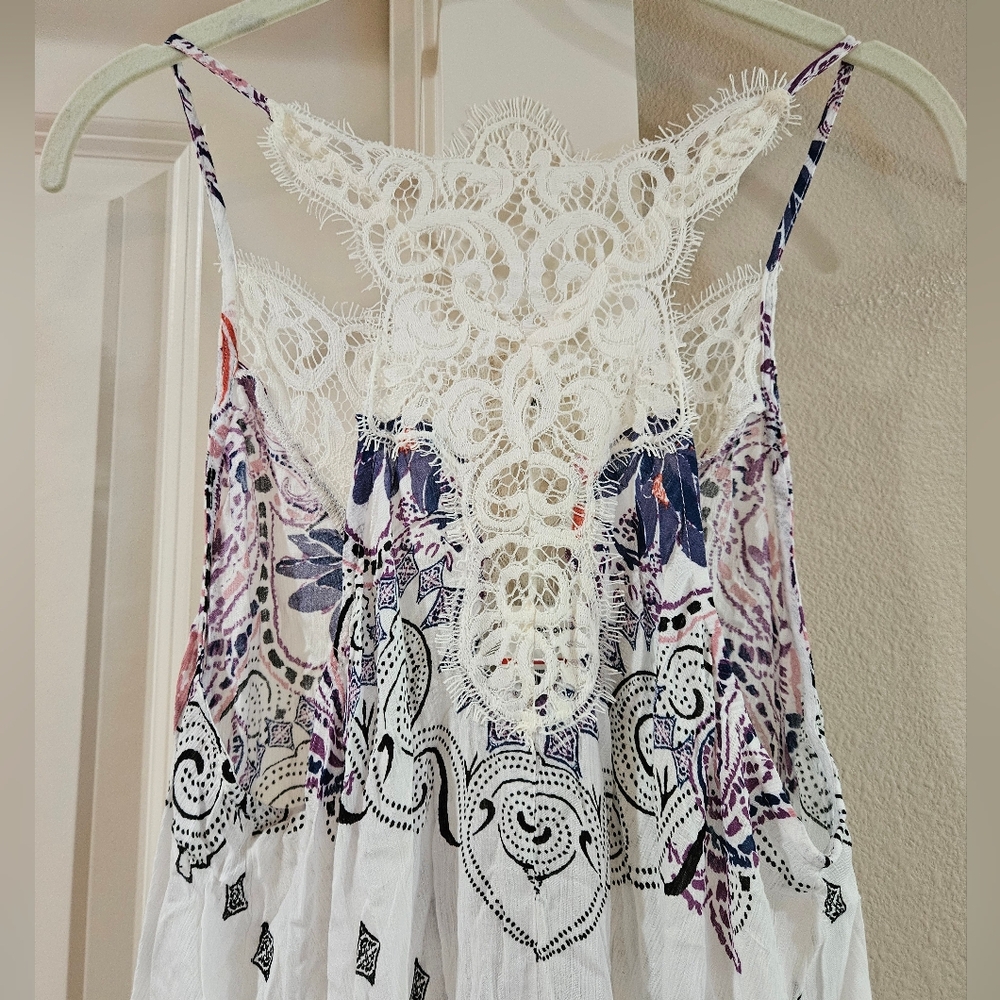 Free People Who's Sorry Now Printed Mini Slip Dress Sleeveless Lace Ivory XS NWT - Picture 9 of 16